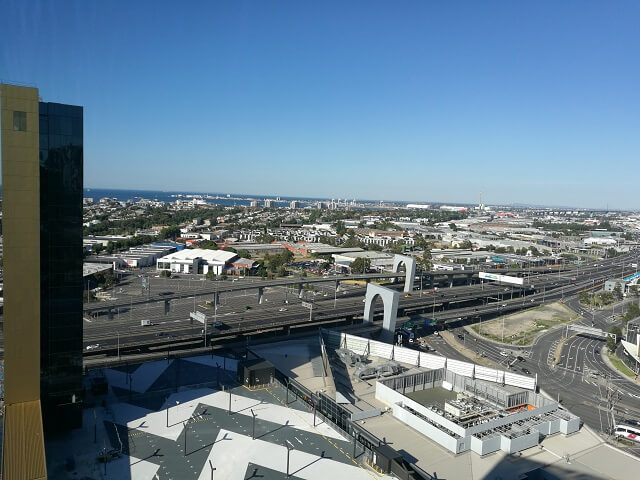 メルボルンのパンパシフィックホテルのゲストルームからの眺め