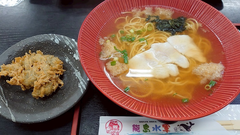 能島水軍レストラン 鯛だしラーメンとあおさの天ぷら